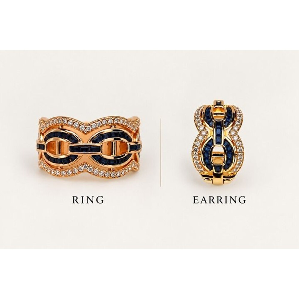 2 Saphire Items: Earring and Ring SET